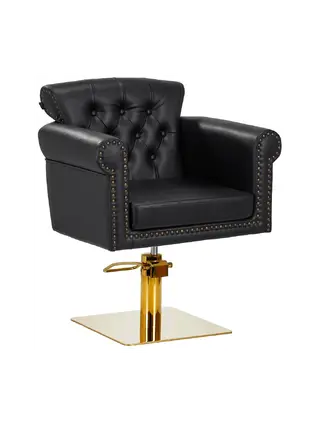 Chaise client Gabbiano Berlin pour coiffeur, noire et dorée