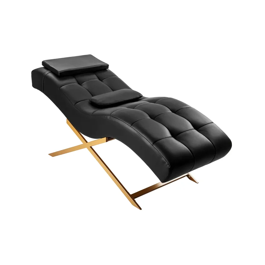 Fauteuil de soin des cils Alba avec base dorée - noir